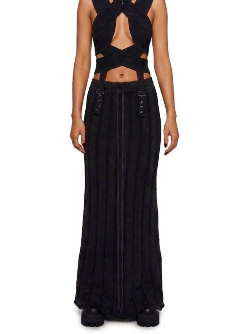 NWOT Dolls Kill Waffle Knit Maxi Skirt Stretchy Drawstring Large